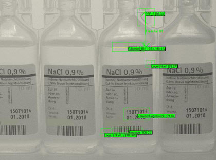 Kombinierte Lösung zur Überwachung des Füllstands einer Ampulle mit gleichzeitiger Etikettenerkennung